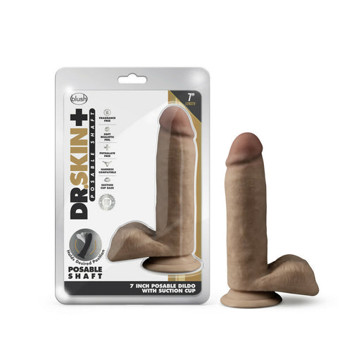 DR SKIN PLUS 7IN POSEABLE GIRTHY DILDO MOCHA - BN19917