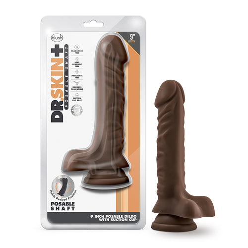 DR SKIN PLUS 9IN POSABLE DILDO W/ BALLS CHOCOLATE - BN28496