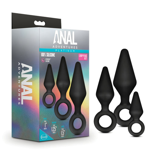 ANAL ADVENTURES PLATINUM SILICONE LOOP PLUG KIT BLACK - BN310175