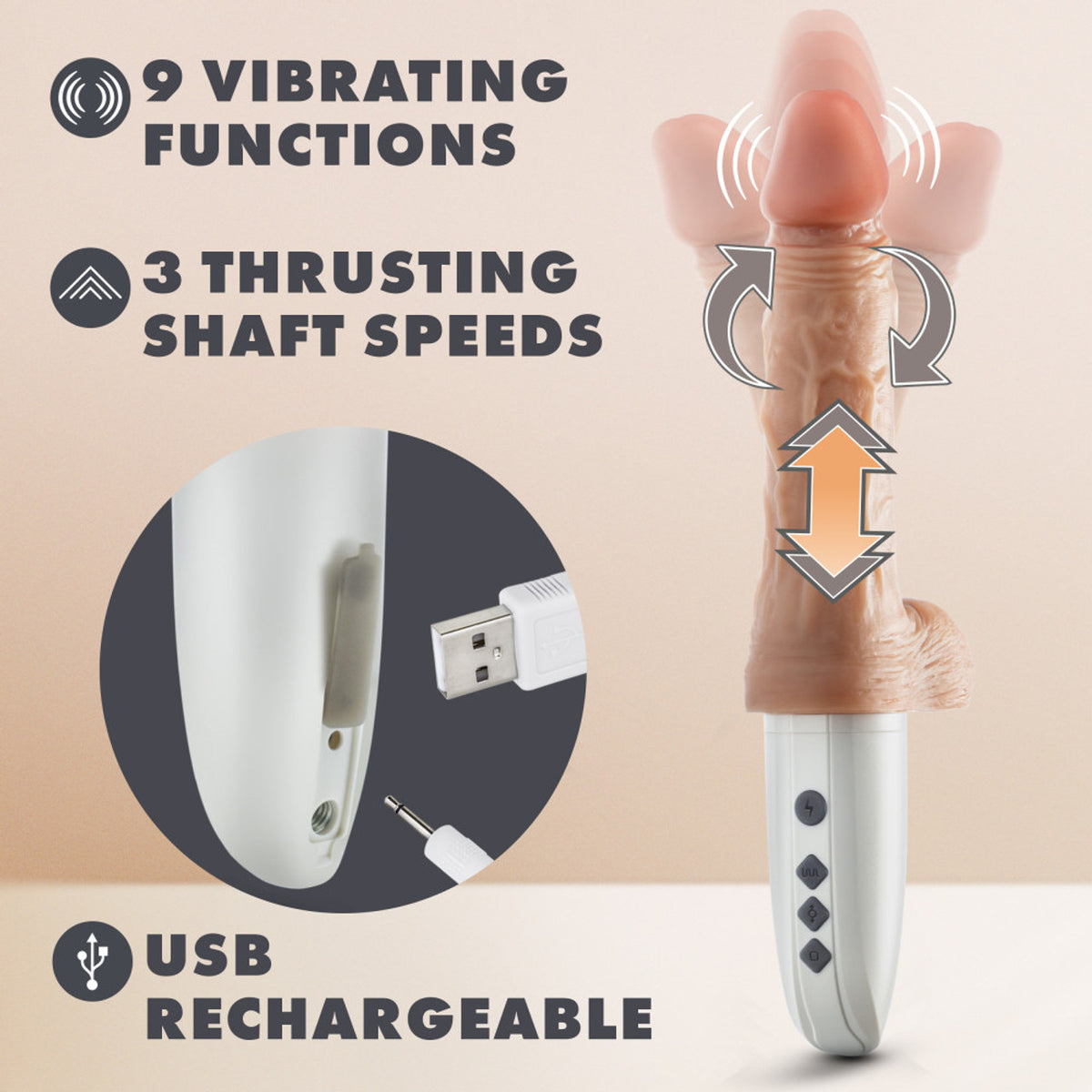 DR SKIN SILICONE DR HAMMER 7IN THRUSTING DILDO W/ HANDLE BEIGE - BN32303