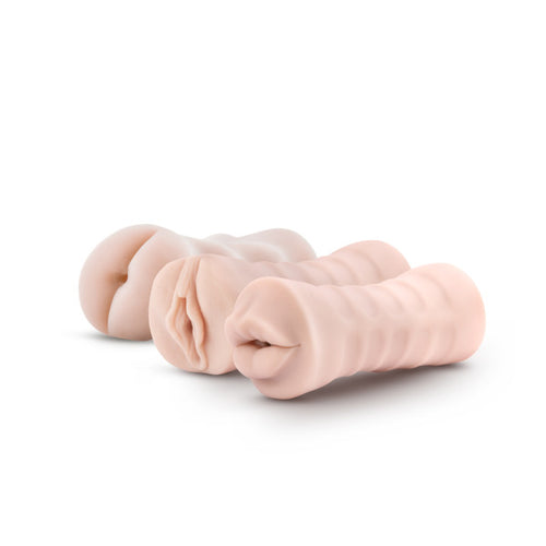 M FOR MEN 3 PK VIBRATING SELF LUBRICATING STROKER SLEEVE KIT VANILLA - BN84103