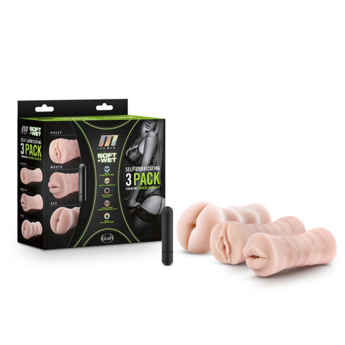 M FOR MEN 3 PK VIBRATING SELF LUBRICATING STROKER SLEEVE KIT VANILLA - BN84103
