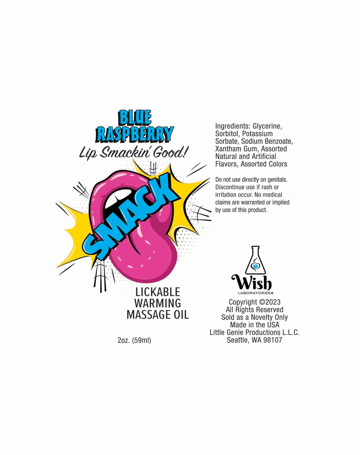SMACK BLUE RASPBERRY 2 OZ WARMING MASSAGE OIL