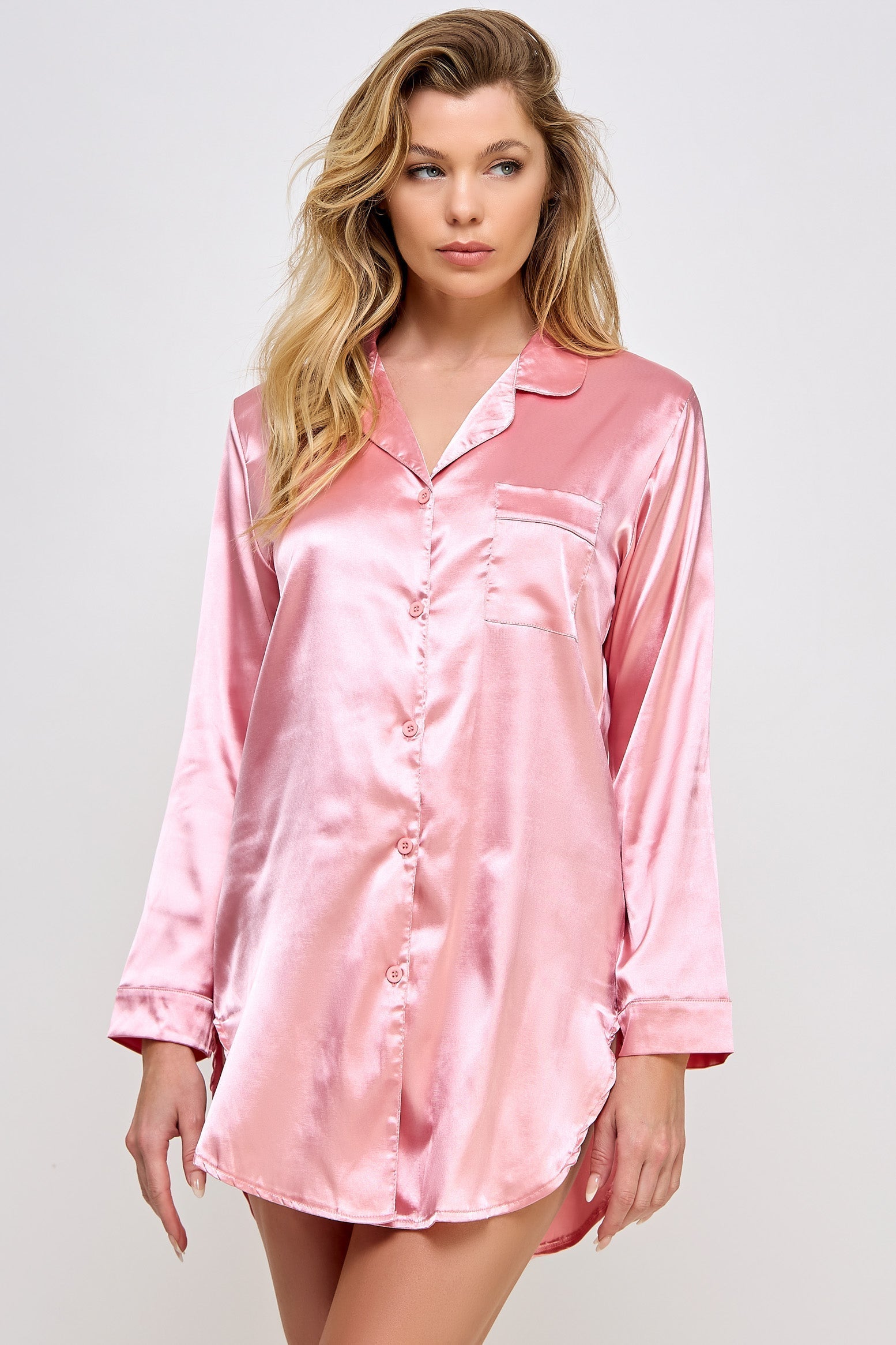 BW1788 Kimberly Satin Sleepshirt-Pinkfoxxx