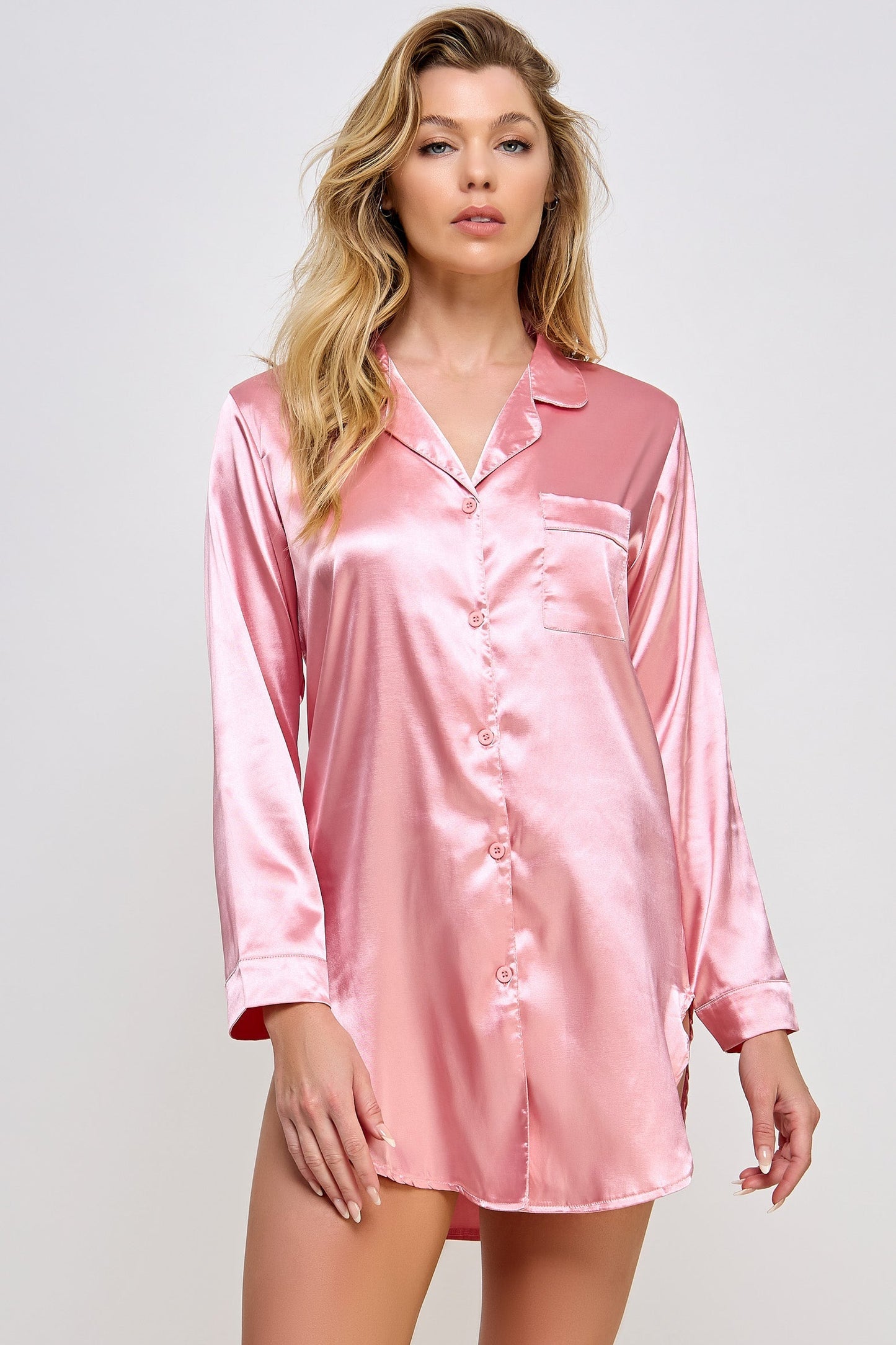BW1788 Kimberly Satin Sleepshirt-Pinkfoxxx
