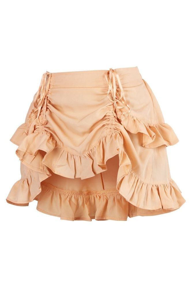 Beige Crepe Ruched Bustle Skirt