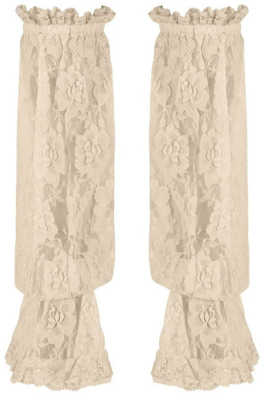 Beige Sheer Lace Smocked Sleeves