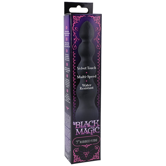 Black Magic 7in Ribbed Vibrator-Pinkfoxxx