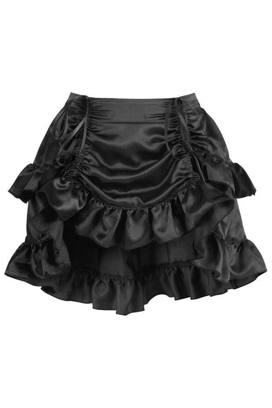 Black Satin Ruched Bustle Skirt
