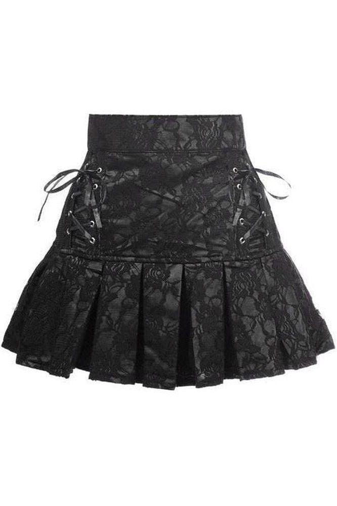 Black Satin w/Black Lace Overlay Lace-Up Skirt