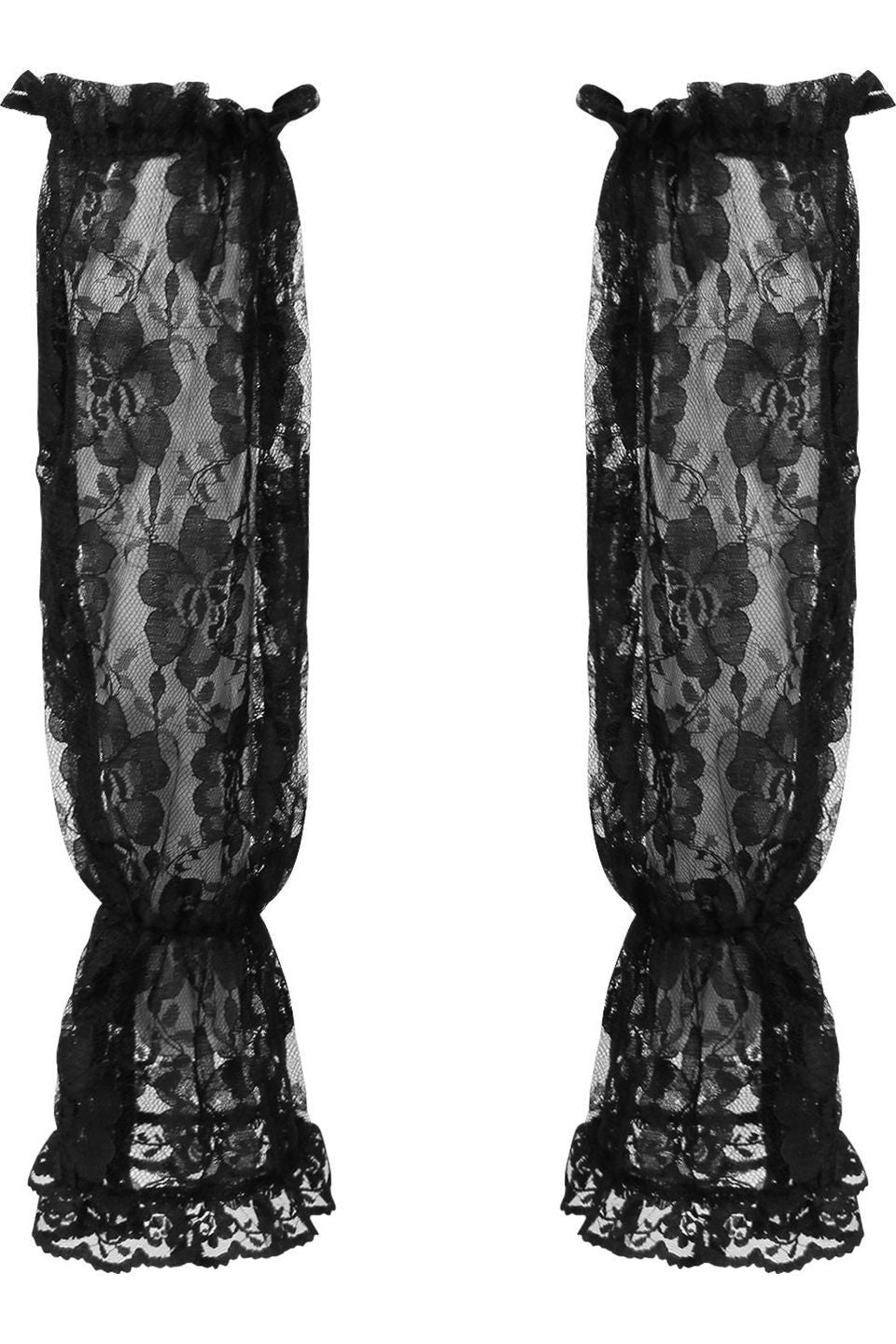 Black Sheer Lace Smocked Sleeves