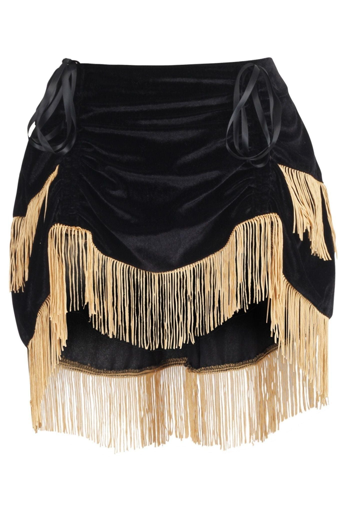 Black Velvet w/Gold Fringe Burlesque Bustle Skirt