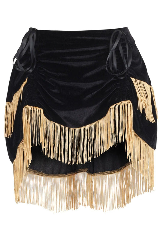 Black Velvet w/Gold Fringe Burlesque Bustle Skirt