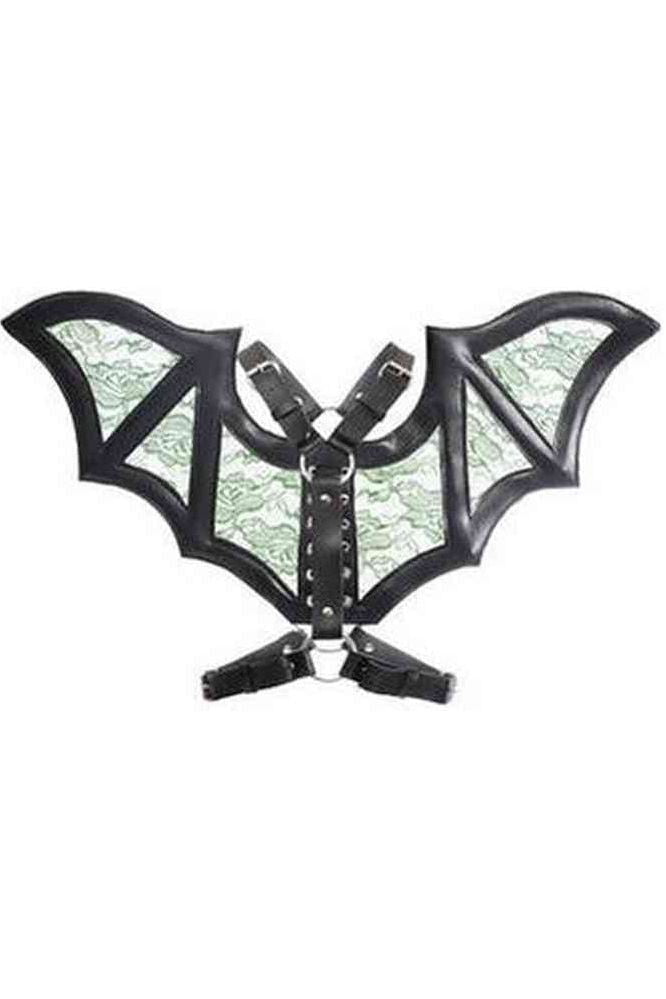 Black/Green Faux Leather & Lace Wing Harness