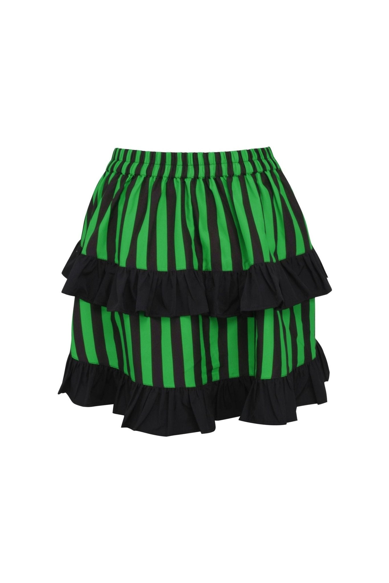 Black/Green Striped Ruched Bustle Skirt