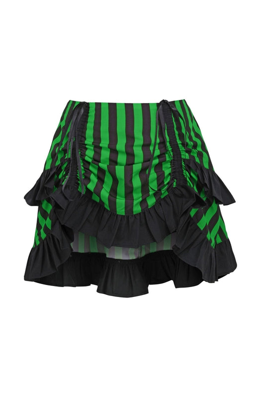 Black/Green Striped Ruched Bustle Skirt