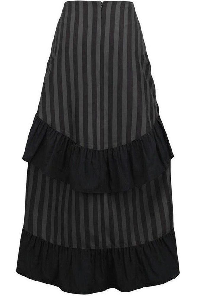 Black/Grey Stripe Adjustable High Low Skirt