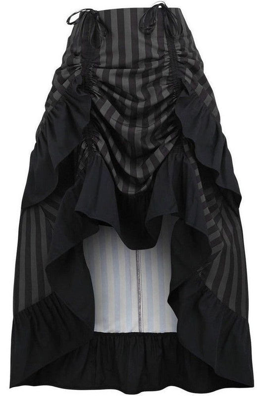 Black/Grey Stripe Adjustable High Low Skirt