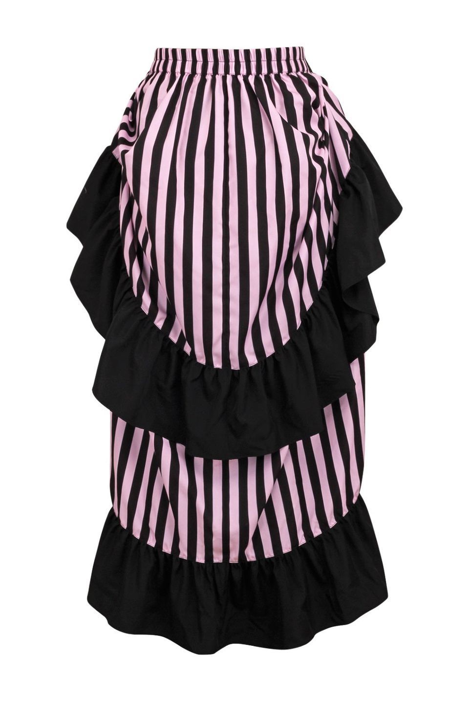 Black/Pink Stripe Adjustable High Low Skirt