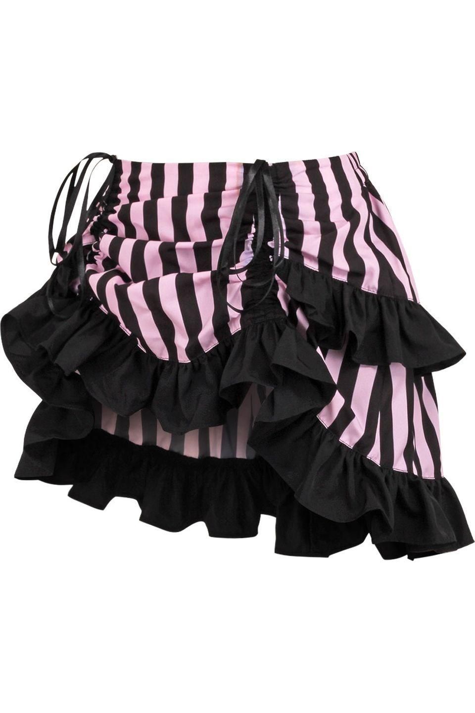 Black/Pink Striped Ruched Bustle Skirt