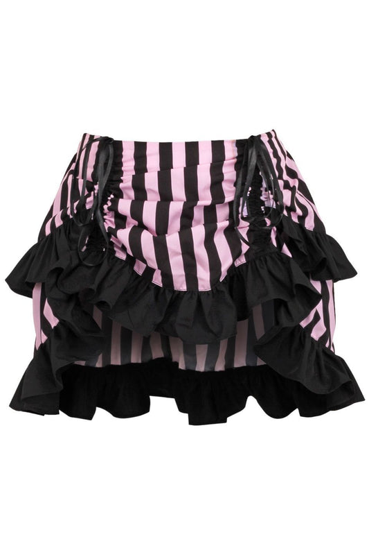 Black/Pink Striped Ruched Bustle Skirt
