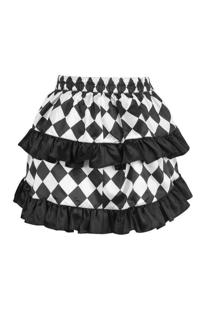Black/White Diamond Print Satin Ruched Bustle Skirt