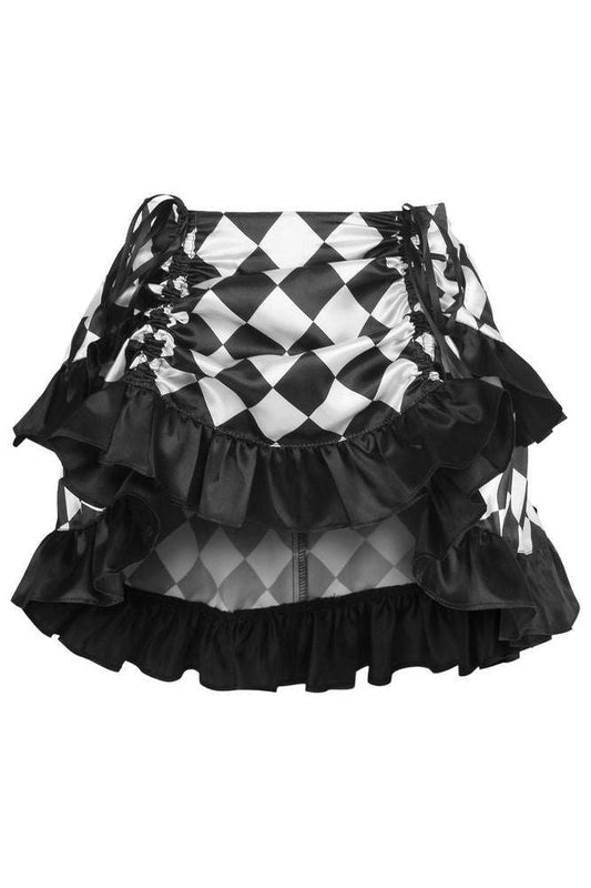 Black/White Diamond Print Satin Ruched Bustle Skirt