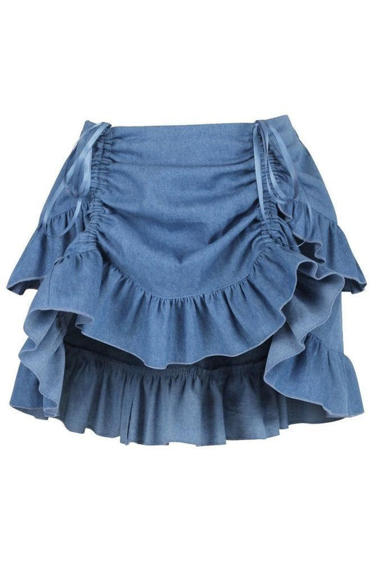Blue Denim Ruched Bustle Skirt