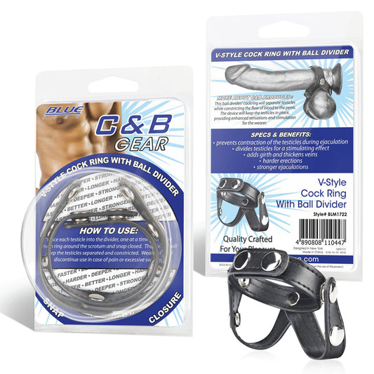 Blue Line C & B Gear V-style Cock Ring with Ball Divider-Pinkfoxxx