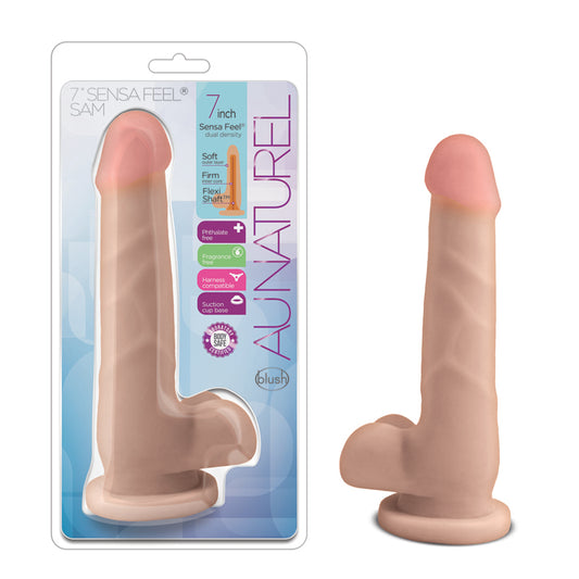 Blush Au Naturel 7 in. Sam Posable Dual Density Dildo with Balls & Suction Cup Beige-Pinkfoxxx