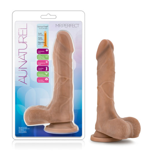 Blush Au Naturel Mister Perfect 8.5 in. Posable Dual Density Dildo with Balls & Suction Cup Tan-Pinkfoxxx