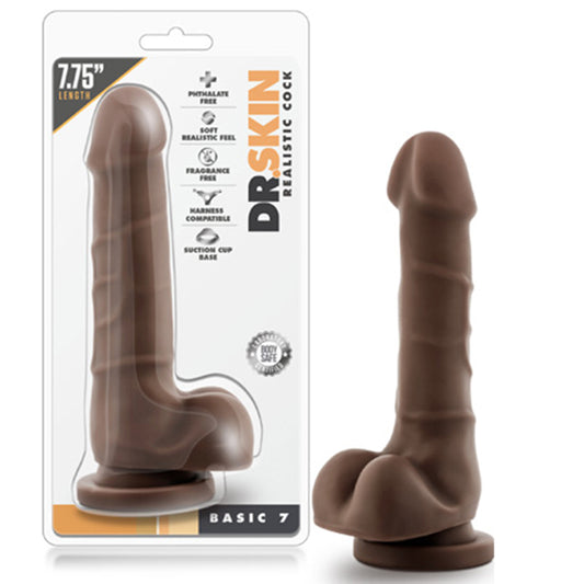 Blush Dr. Skin Basic 7 Realistic 7.75 in. Dildo with Balls & Suction Cup Brown-Pinkfoxxx