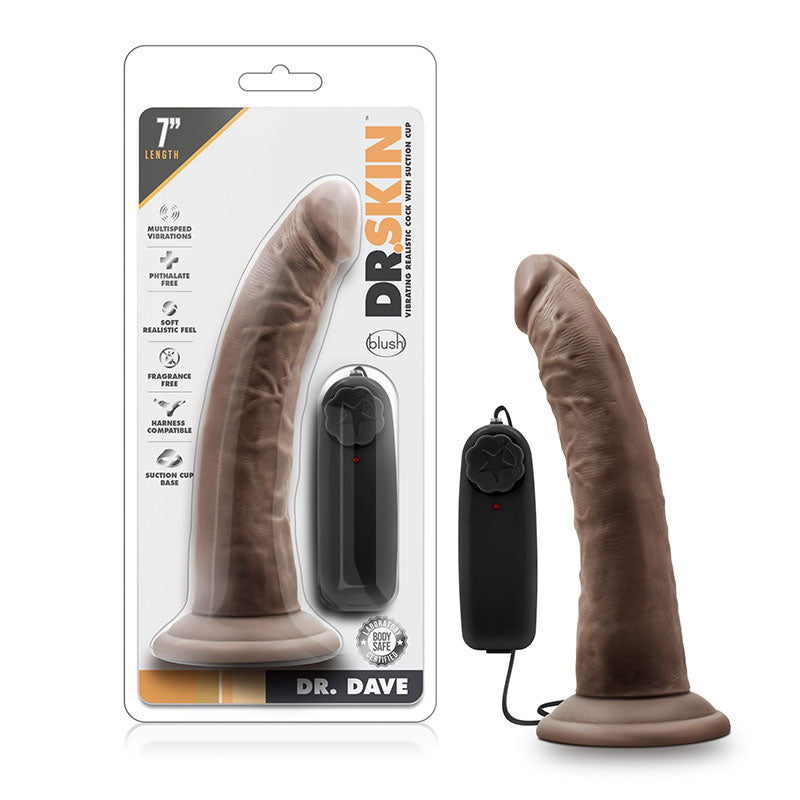 Blush Dr. Skin Dr. Dave Realistic 7 in. Vibrating Dildo with Suction Cup Brown-Pinkfoxxx