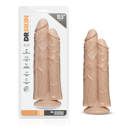 Blush Dr. Skin Dr. Double Stuffed 10.5 in. Double Shaft Dildo with Suction Cup Beige-Pinkfoxxx
