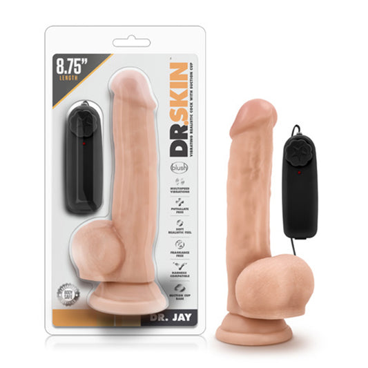 Blush Dr. Skin Dr. Jay Realistic 8.75 in. Vibrating Dildo with Balls & Suction Cup Beige-Pinkfoxxx
