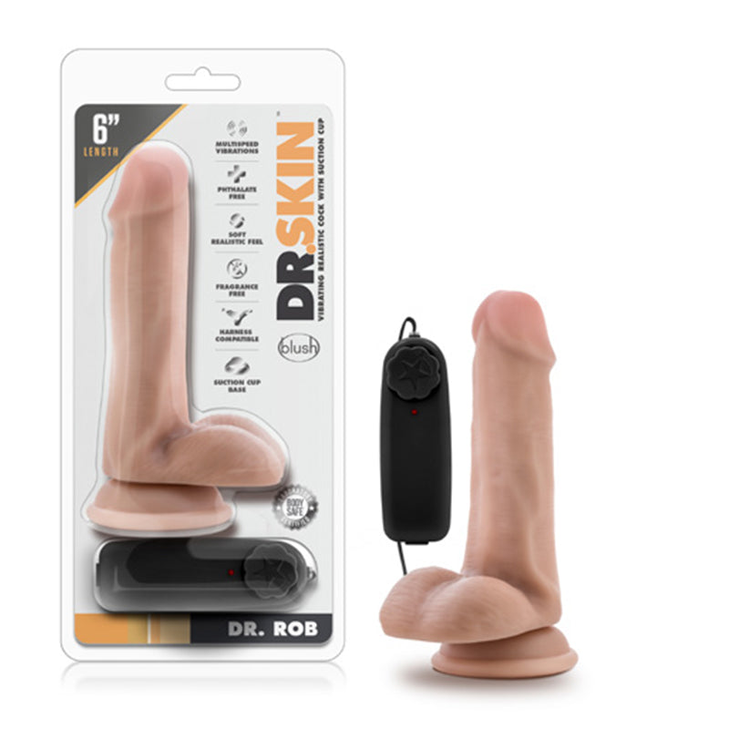 Blush Dr. Skin Dr. Rob Realistic 6 in. Vibrating Dildo with Balls & Suction Cup Beige-Pinkfoxxx