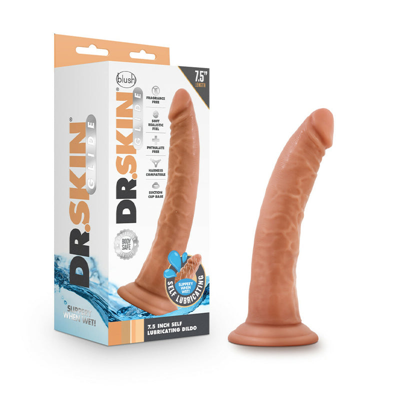 Blush Dr. Skin Glide Realistic 7.5 in. Self-Lubricating Dildo with Suction Cup Tan-Pinkfoxxx