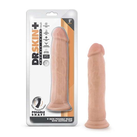 Blush Dr. Skin Plus Thick 9 in. Triple Density Posable Dildo with Suction Cup Beige-Pinkfoxxx
