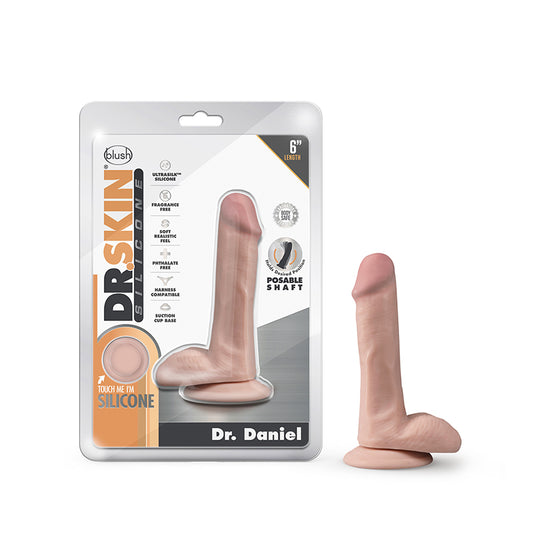 Blush Dr. Skin Silicone Dr. Daniel Realistic 6 in. Posable Dildo with Balls & Suction Cup Beige-Pinkfoxxx