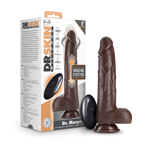 Blush Dr. Skin Silicone Dr. Murphy Rechargeable Remote-Controlled 8 in. Thrusting Dildo with Balls & Suction Cup Brown-Pinkfoxxx