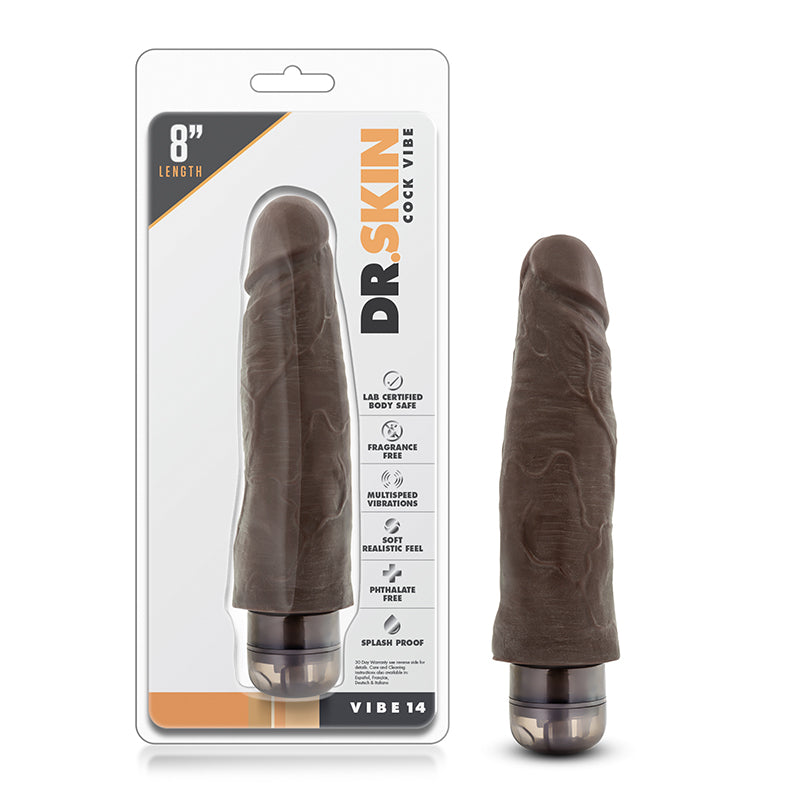Blush Dr. Skin Vibe 14 Realistic 8 in. Vibrating Dildo Brown-Pinkfoxxx