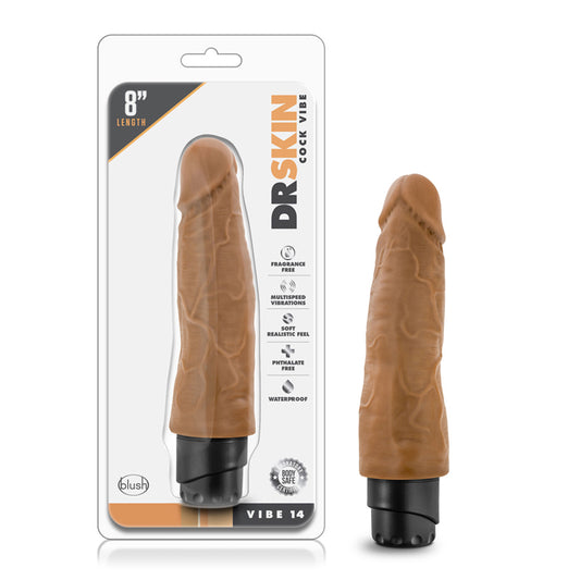Blush Dr. Skin Vibe 14 Realistic 8 in. Vibrating Dildo Tan-Pinkfoxxx
