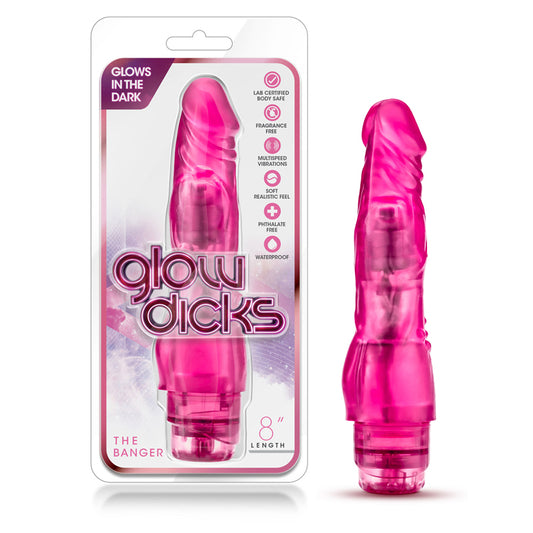 Blush Glow Dicks The Banger Realistic 8 in. Vibrating Dildo Pink-Pinkfoxxx