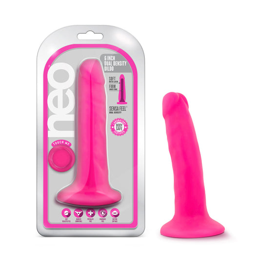 Blush Neo 6 in. Dual Density Dildo with Suction Cup Neon Pink-Pinkfoxxx