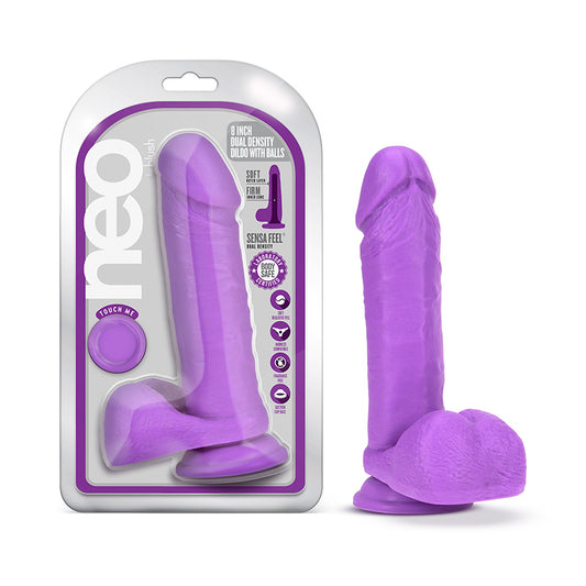 Blush Neo 8 in. Dual Density Dildo with Balls & Suction Cup Neon Purple-Pinkfoxxx