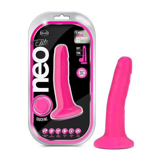Blush Neo Elite 6 in. Silicone Dual Density Dildo with Suction Cup Neon Pink-Pinkfoxxx