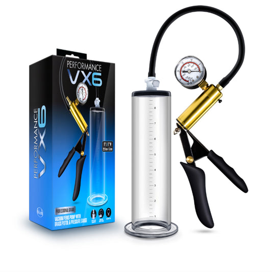 Blush Performance VX6 Vacuum Penis Pump with Brass Pistol & Pressure Gauge Clear-Pinkfoxxx
