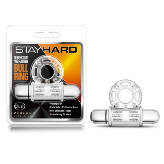 Blush Stay Hard 10 Function Vibrating Bull Ring Clear-Pinkfoxxx