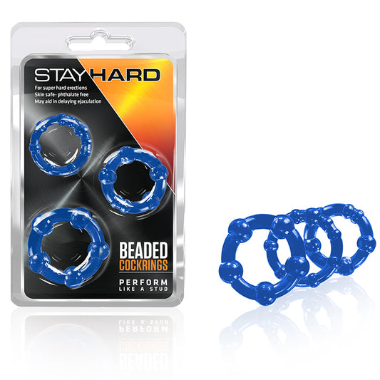 Blush Stay Hard Beaded Cockrings 3-Piece Set Blue-Pinkfoxxx