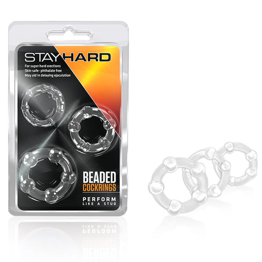 Blush Stay Hard Beaded Cockrings 3-Piece Set Clear-Pinkfoxxx